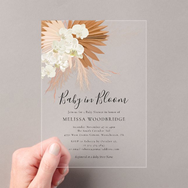 Baby in Bloom Pampas Grass Boho Blumendusche Acryleinladungen (Insitu (Handheld))