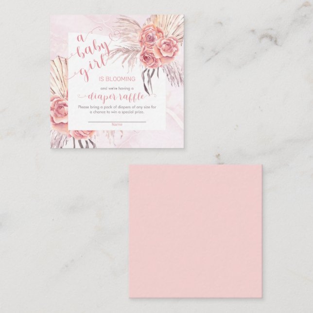 Baby in Bloom Pampas Grass Pink Rose Diaper Raffel Begleitkarte (Vorne/Hinten)