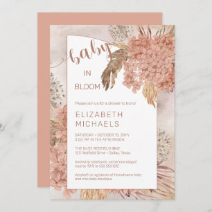 Baby in Bloom Pampas Grass und Hydrangeas Dusche Einladung