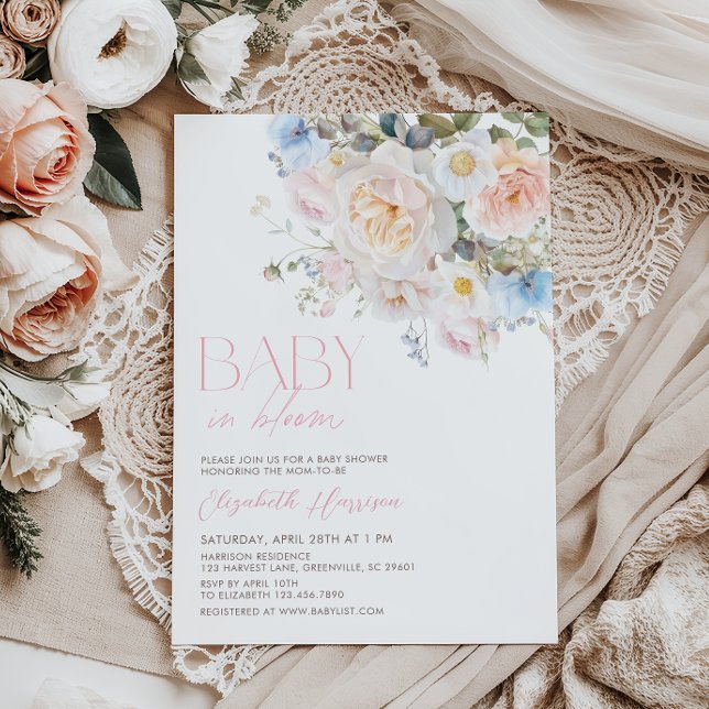 Baby In Bloom Pastel Floral Baby shower Invitation (Créateur téléchargé)