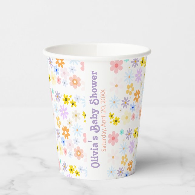 Baby in Bloom Pastel Floral Retro Baby Dusche Pappbecher (Links)