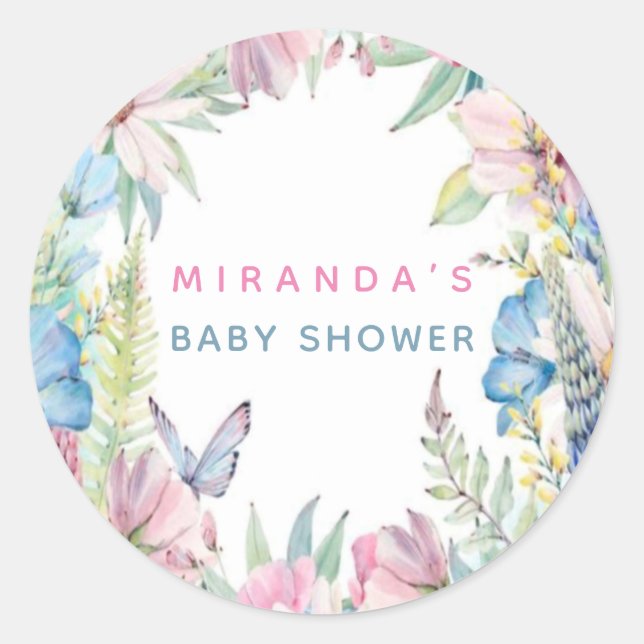 Baby in Bloom Pastel Wildblumen Kinderdusche Runder Aufkleber (Vorderseite)