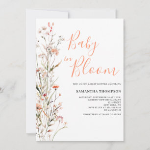 Baby in Bloom Peach floral Girl Baby Dusche Einladung