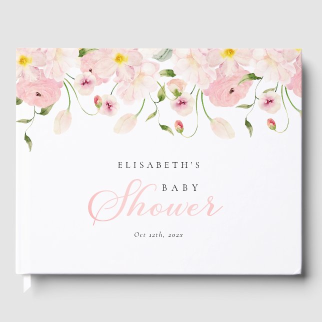 Baby in Bloom Pink Baby Shower Gästebuch (Vorderseite)