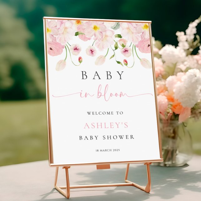 Baby In Bloom Pink Baby Shower Welcome Poster (Von Creator hochgeladen)