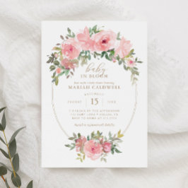 Baby in Bloom Pink Blumengrün Babydusche Einladung