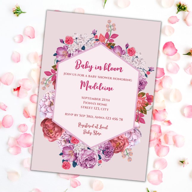 Baby in Bloom Pink Blumenkreide Kinderdusche Einladung (Baby In Bloom Pink Floral Wreath Baby Shower Invitation)