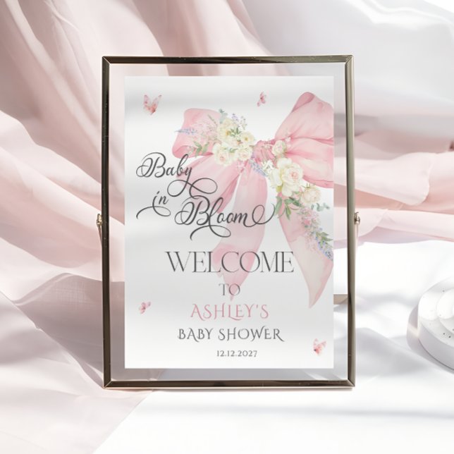 Baby in Bloom Pink Blütenbraun Babydusche Begrüßun Poster (Von Creator hochgeladen)