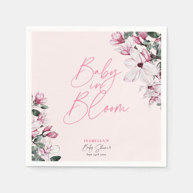 Baby in Bloom Pink Blütenmädchen Kinderdusche Serviette (Vorderseite)