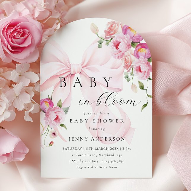 Baby In Bloom Pink Bow Baby Shower Invitation (Créateur téléchargé)