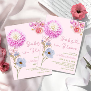 Baby in Bloom Pink Bow Girl Babydusche Einladung