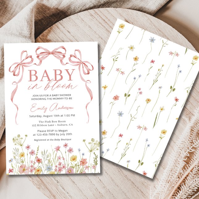 Baby in Bloom Pink Bow Girl Wildblume Dusche Einladung (Von Creator hochgeladen)