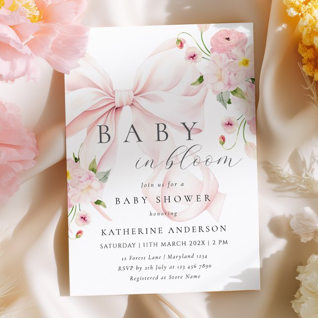 Baby in Bloom Pink Bow Kinderdusche Einladung (Von Creator hochgeladen)
