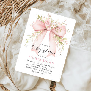 Baby in Bloom Pink Bow Kinderdusche Einladung