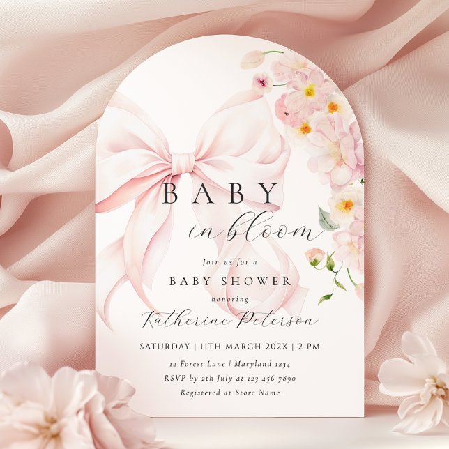 Baby in Bloom Pink Bow Kinderdusche Einladung (Von Creator hochgeladen)