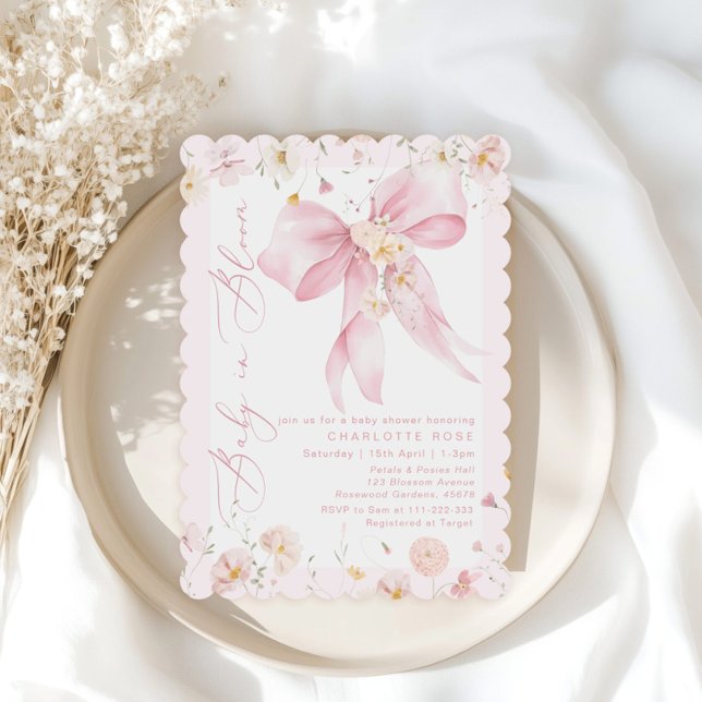 Baby in Bloom Pink Bow Wildblume Kinderdusche Einladung (Von Creator hochgeladen)