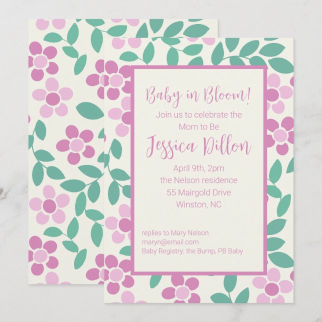 Baby in Bloom Pink Daisies Babydusche Einladung (Vorne/Hinten)