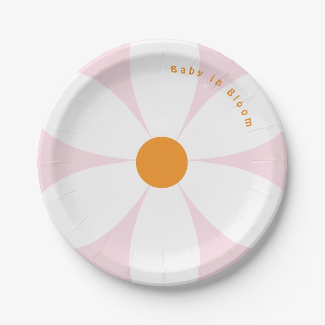 Baby in Bloom Pink Daisy Baby Shower Pappteller (Vorderseite)