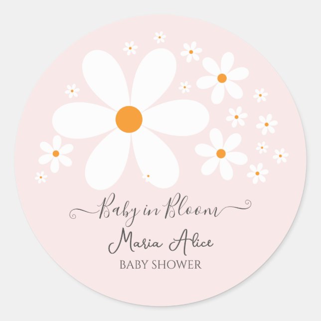 Baby in Bloom Pink Daisy Baby Shower Runder Aufkleber (Vorderseite)