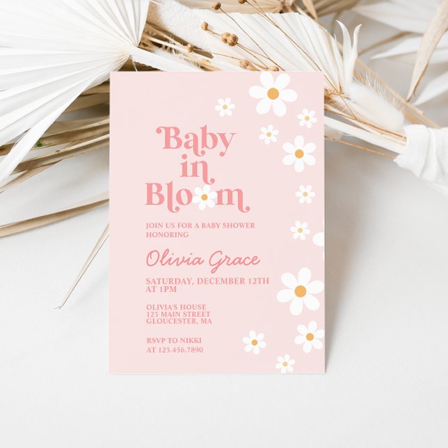 Baby in Bloom Pink Daisy Kinderdusche Einladung (Von Creator hochgeladen)