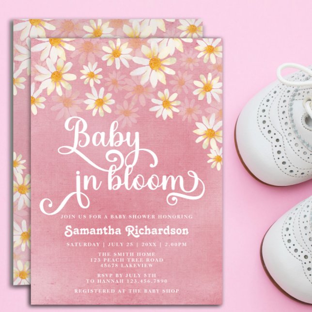 Baby in Bloom Pink Daisy Kinderdusche Einladung (Von Creator hochgeladen)