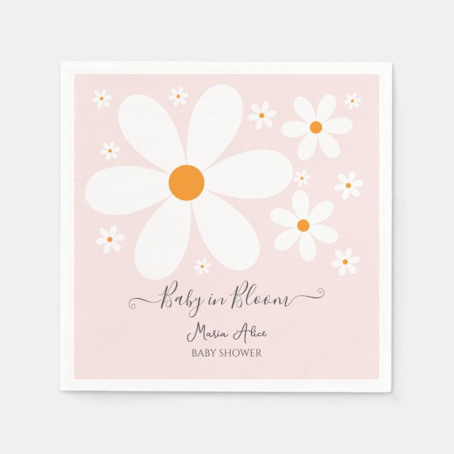 Baby in Bloom Pink Daisy Kinderdusche Einladung Serviette (Vorderseite)