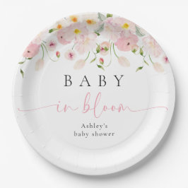 Baby In Bloom Pink Floral Baby Shower Pappteller