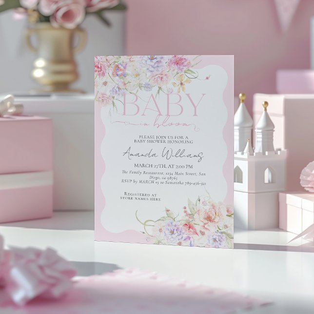 Baby in Bloom Pink Floral Modern Baby Girl Dusche Einladung (Von Creator hochgeladen)