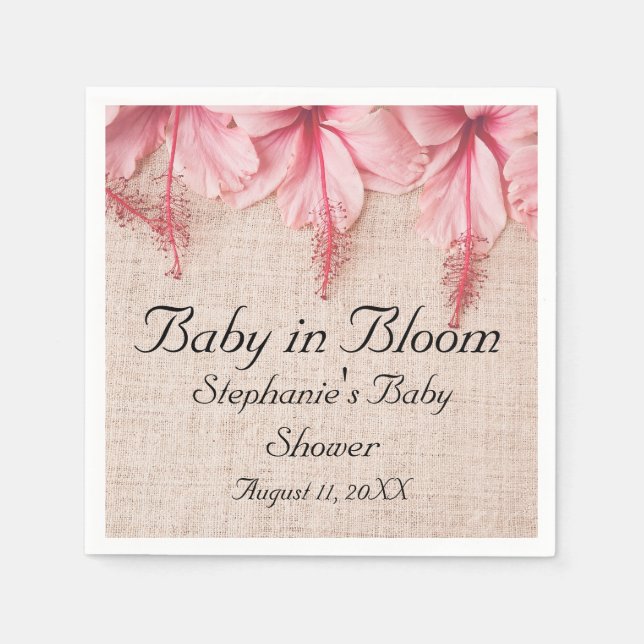 Baby in Bloom Pink Linen Florals Baby Dusche Serviette (Vorderseite)