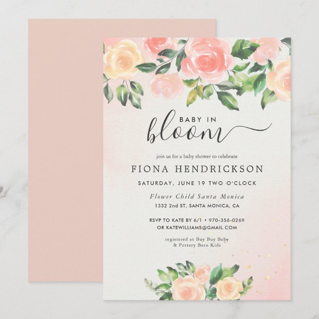 Baby in Bloom | Pink & Peach Floral Baby Dusche (Vorne/Hinten)