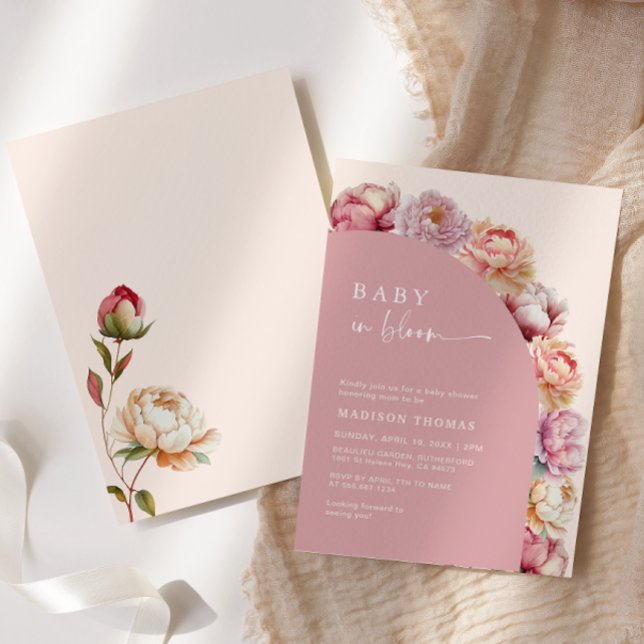 Baby in Bloom Pink Peony Arch Baby Dusche Einladung (Von Creator hochgeladen)