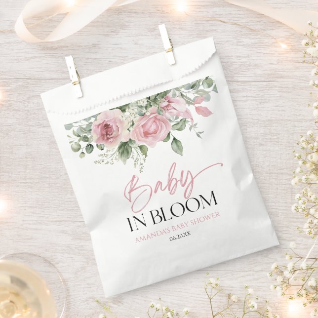 Baby in Bloom Pink Rose Blumenblütendusche Geschenktütchen (Ausgeschnitten)