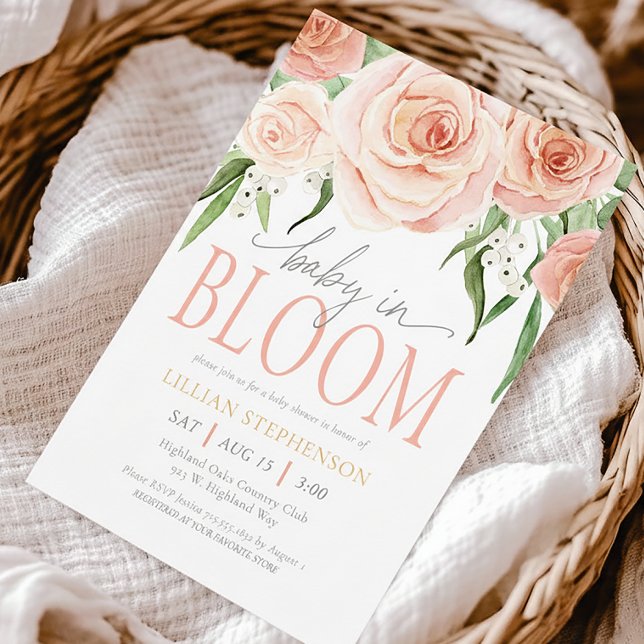 Baby In Bloom Pink Rose Floral Girl Baby Shower Einladung (Von Creator hochgeladen)