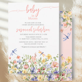 Baby in Bloom Pink Wildblume Kinderdusche Einladung
