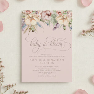 Baby In Bloom QR Pink Wildflower Babyparty Einladung