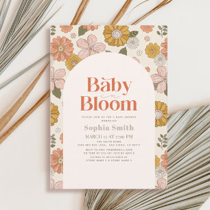 Baby in Bloom Retro Blumenarm Orange Babydusche Einladung