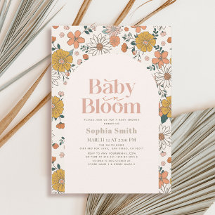 Baby in Bloom Retro Blumenstrauß Pink Baby Dusche Einladung