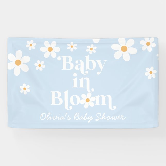 Baby in Bloom! Retro Daisy Boho Babydusche Banner (Horizontal)