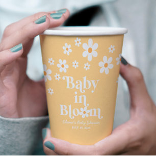 Baby in Bloom Retro Gänseblümchen gelbe Babyparty Pappbecher