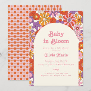 Baby in Bloom Retro Groovige Blumen-Baby-Party Einladung