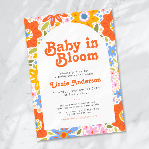 Baby in Bloom Retro Groovy Wildblumen Kinderdusche Einladung