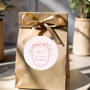 Baby in Bloom Retro-Preppy-Schleife Babyparty-Mitg Runder Aufkleber