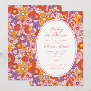 Baby in Bloom Retro Rosa Groovy Babyparty Einladung