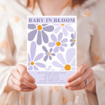 Baby in Bloom Retro Vintag Lavendel Einladung<br><div class="desc">Blumenmuster mit lavender Farbschema mit Text unten und "BABY IN BLOOM" oben.</div>