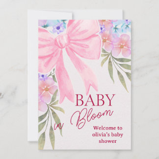 Baby in Bloom Rosa Band Blumen Baby Shower Einladu Einladung