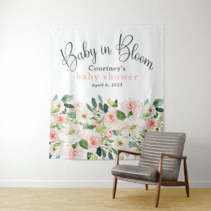 Baby in Bloom Rosa Blumen-Baby-Party Wandteppich