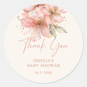 Baby In Bloom Rosa Blumen Baby Shower Danke Runder Aufkleber