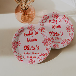 Baby in Bloom Rosa Handgezeichnete Florale Babypar Pappteller