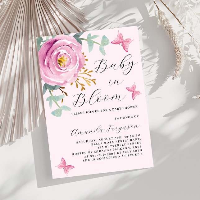 Baby in Bloom rosa Rosa Schmetterling Baby Dusche Einladung (Von Creator hochgeladen)