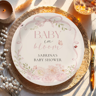 Baby in Bloom Rosa Schleife Baby-Party-Papiertelle Pappteller